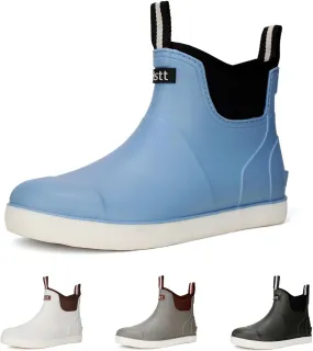 Men’s Deck Boots, Waterproof Men High Traction Fishing Boots, Lightweight Garden Rain Boots, Rubber Boots for Work Ankle, Durable Water Shoes for Boat