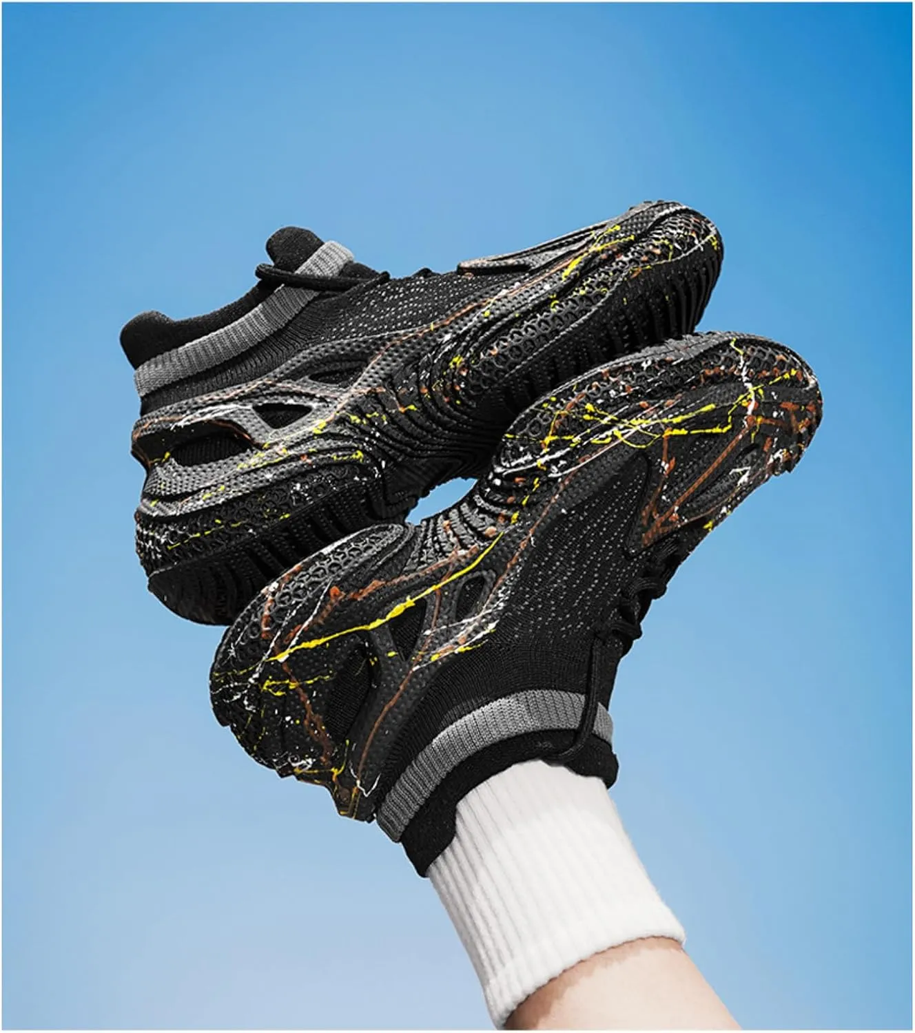 Men's Knit Light Up Sneakers Fashion Mesh Upper Breathable Glow in The Dark Running Shoes Casual Walking Shoes