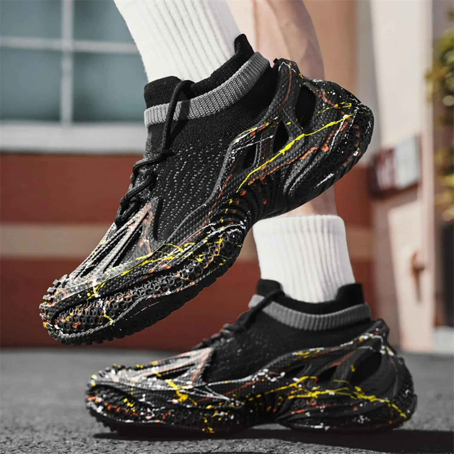 Men's Knit Light Up Sneakers Fashion Mesh Upper Breathable Glow in The Dark Running Shoes Casual Walking Shoes