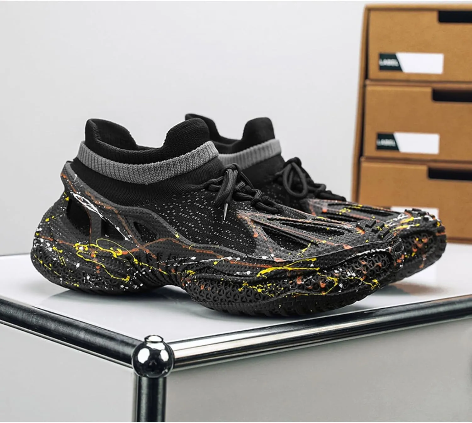 Men's Knit Light Up Sneakers Fashion Mesh Upper Breathable Glow in The Dark Running Shoes Casual Walking Shoes