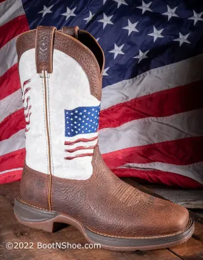 Men's Rebel White Top Distressed  American Flag Boots DDB0312