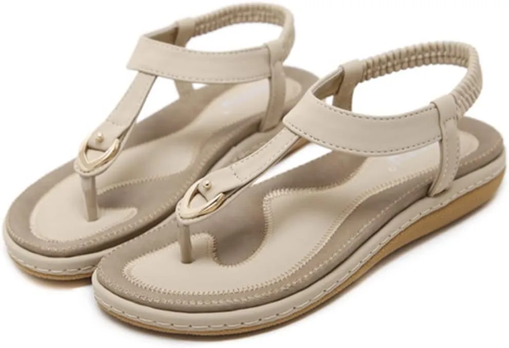 NEW Retails $50 Women Fashion T Strap Summer Flip Flops Sandal，Open Toe Flat Sandals Beach Flats Slippers Cute Sandal For Vacation Essentials, Beige, Sz 8