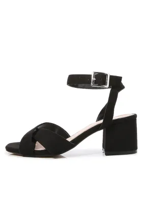 Outdoor Patent Leather Suede Peep Toe Chunky Short Heel Shoes With Buckle