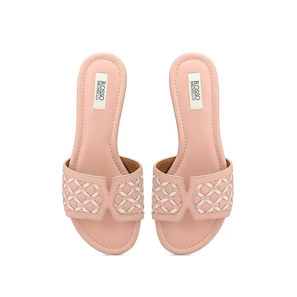Peach Woven Leather Sliders