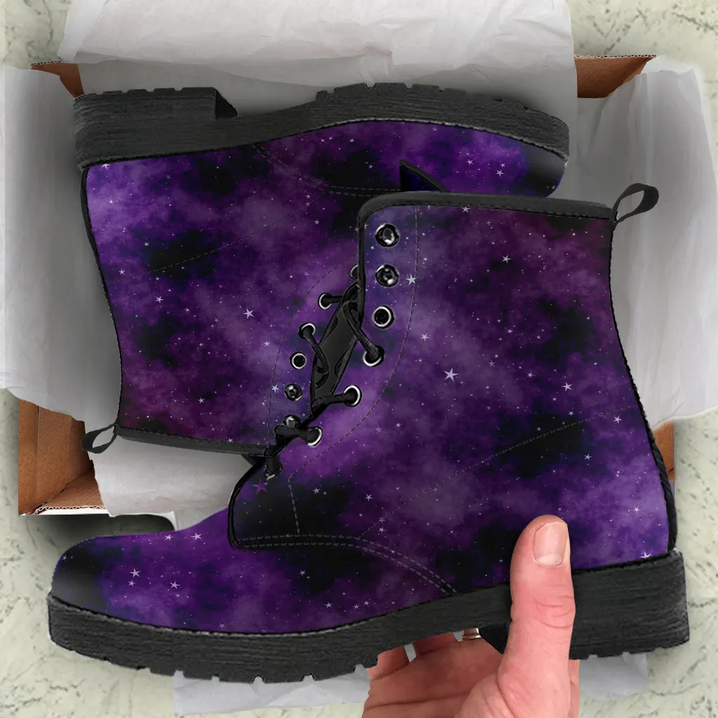 Purple Combat Boots - Galaxy | Purple Boots for Women, Vegan Leather Lace Up Boots Women, Handmade Lace Up Boots, Women's Boots, Custom Shoes
