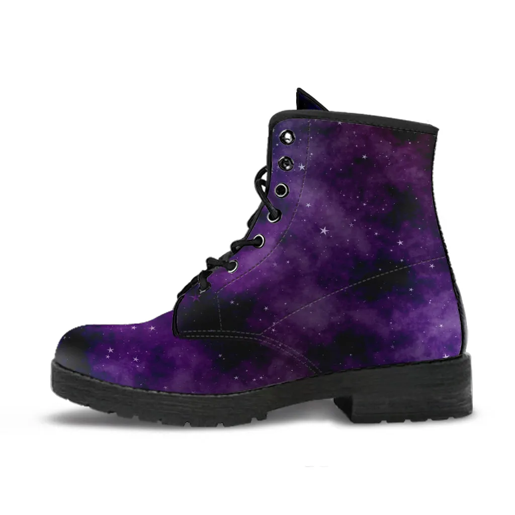 Purple Combat Boots - Galaxy | Purple Boots for Women, Vegan Leather Lace Up Boots Women, Handmade Lace Up Boots, Women's Boots, Custom Shoes