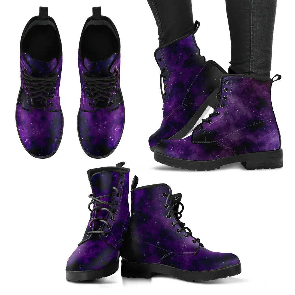 Purple Combat Boots - Galaxy | Purple Boots for Women, Vegan Leather Lace Up Boots Women, Handmade Lace Up Boots, Women's Boots, Custom Shoes