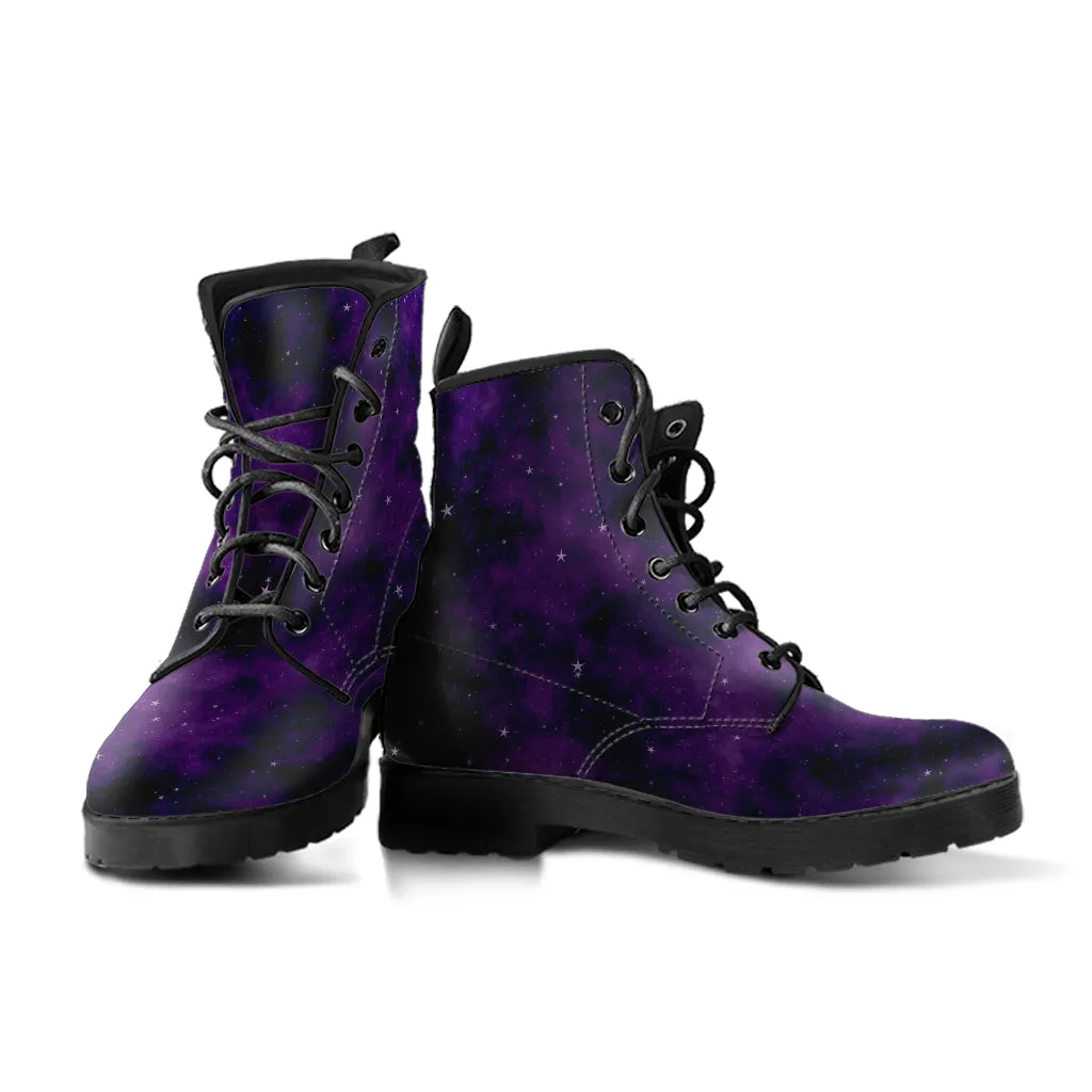 Purple Combat Boots - Galaxy | Purple Boots for Women, Vegan Leather Lace Up Boots Women, Handmade Lace Up Boots, Women's Boots, Custom Shoes