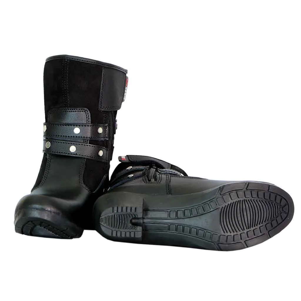 RIDERACT® Womens Motorcycle Riding Boots Black Rock Fashion Motorbike Boots