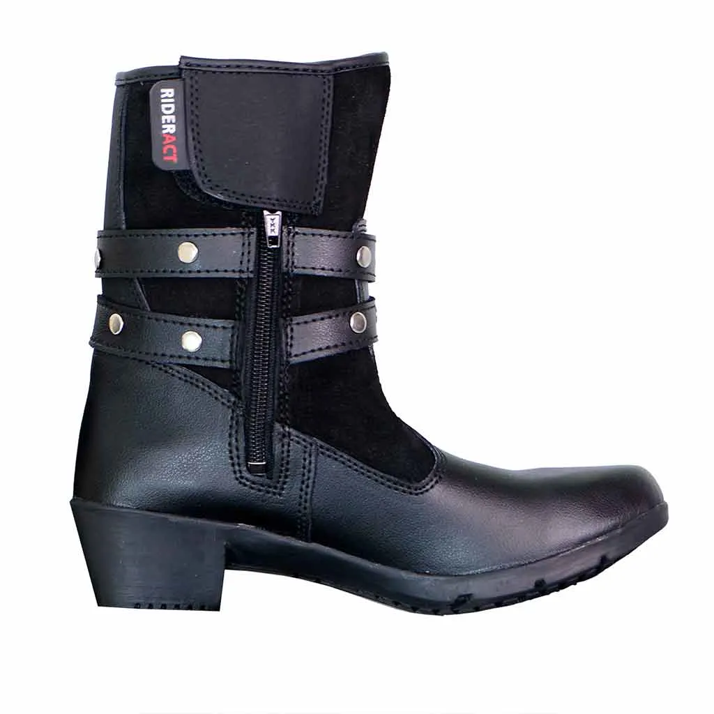 RIDERACT® Womens Motorcycle Riding Boots Black Rock Fashion Motorbike Boots
