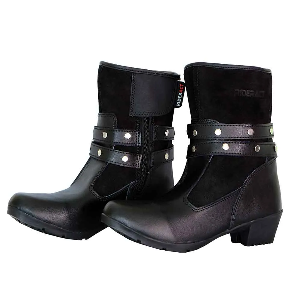 RIDERACT® Womens Motorcycle Riding Boots Black Rock Fashion Motorbike Boots