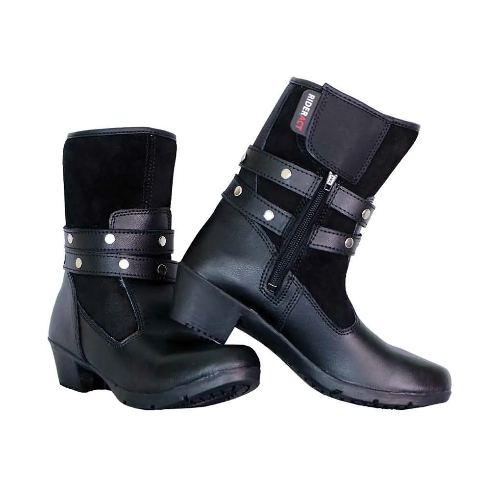 RIDERACT® Womens Motorcycle Riding Boots Black Rock Fashion Motorbike Boots