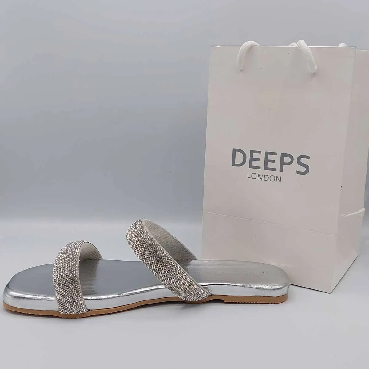 SHIRAZ DOUBLE STRAP EMBELLISHED SPARKLY FLAT SLIDER SANDALS