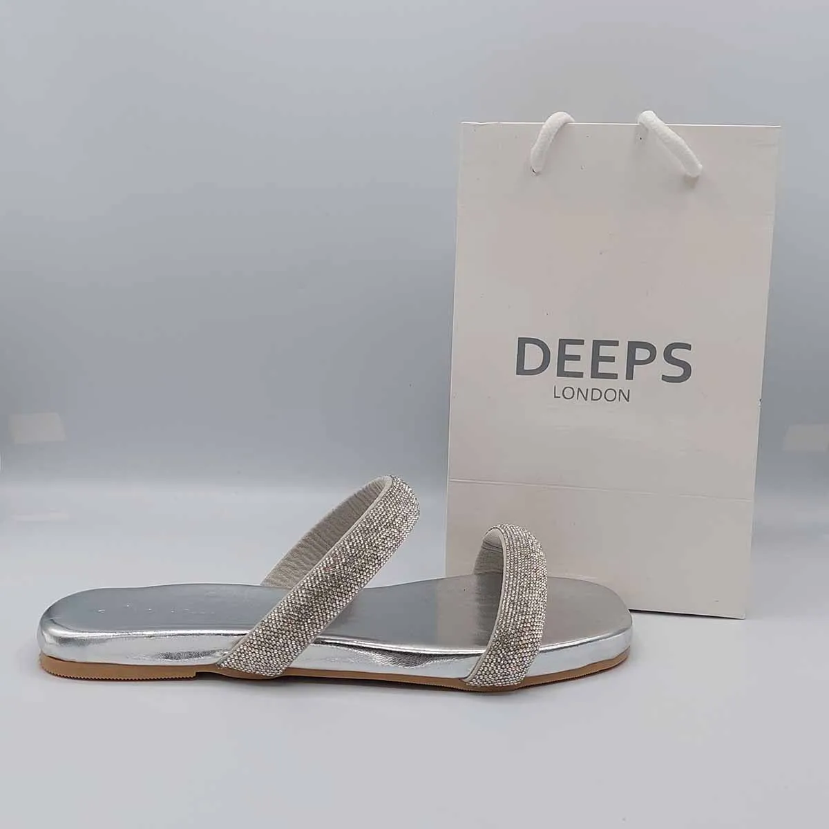 SHIRAZ DOUBLE STRAP EMBELLISHED SPARKLY FLAT SLIDER SANDALS