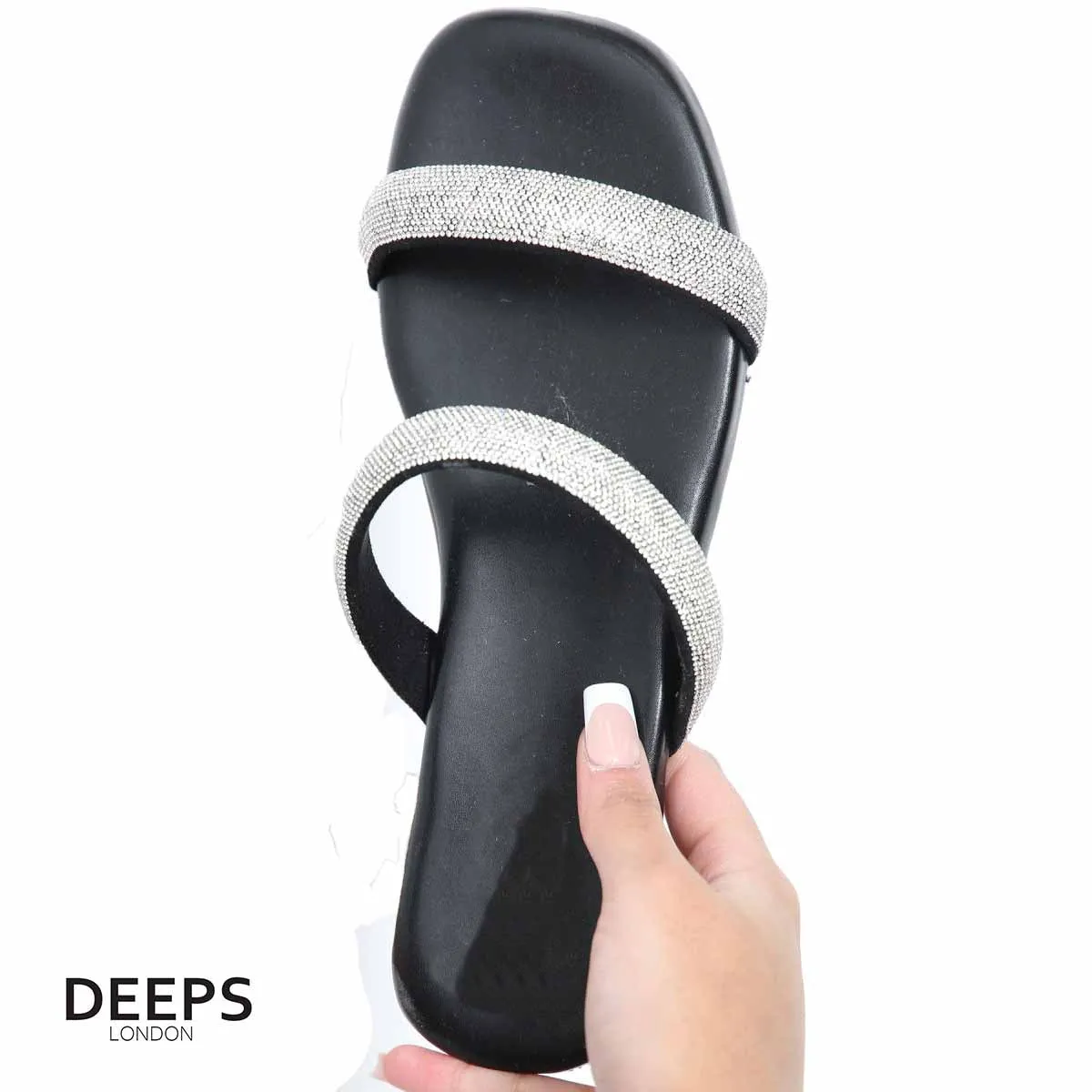 SHIRAZ DOUBLE STRAP EMBELLISHED SPARKLY FLAT SLIDER SANDALS