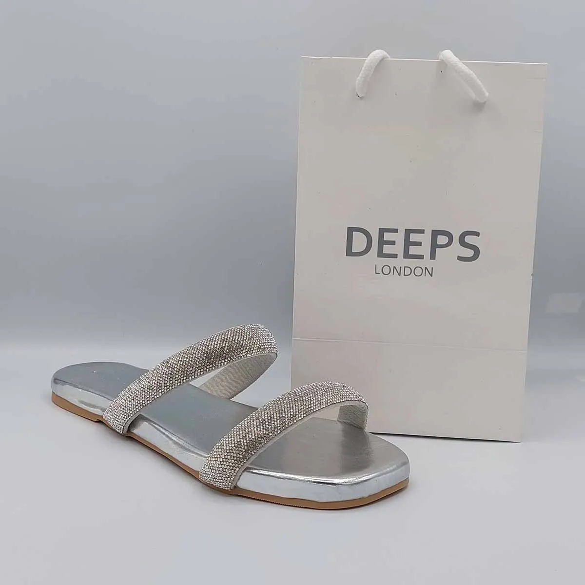 SHIRAZ DOUBLE STRAP EMBELLISHED SPARKLY FLAT SLIDER SANDALS