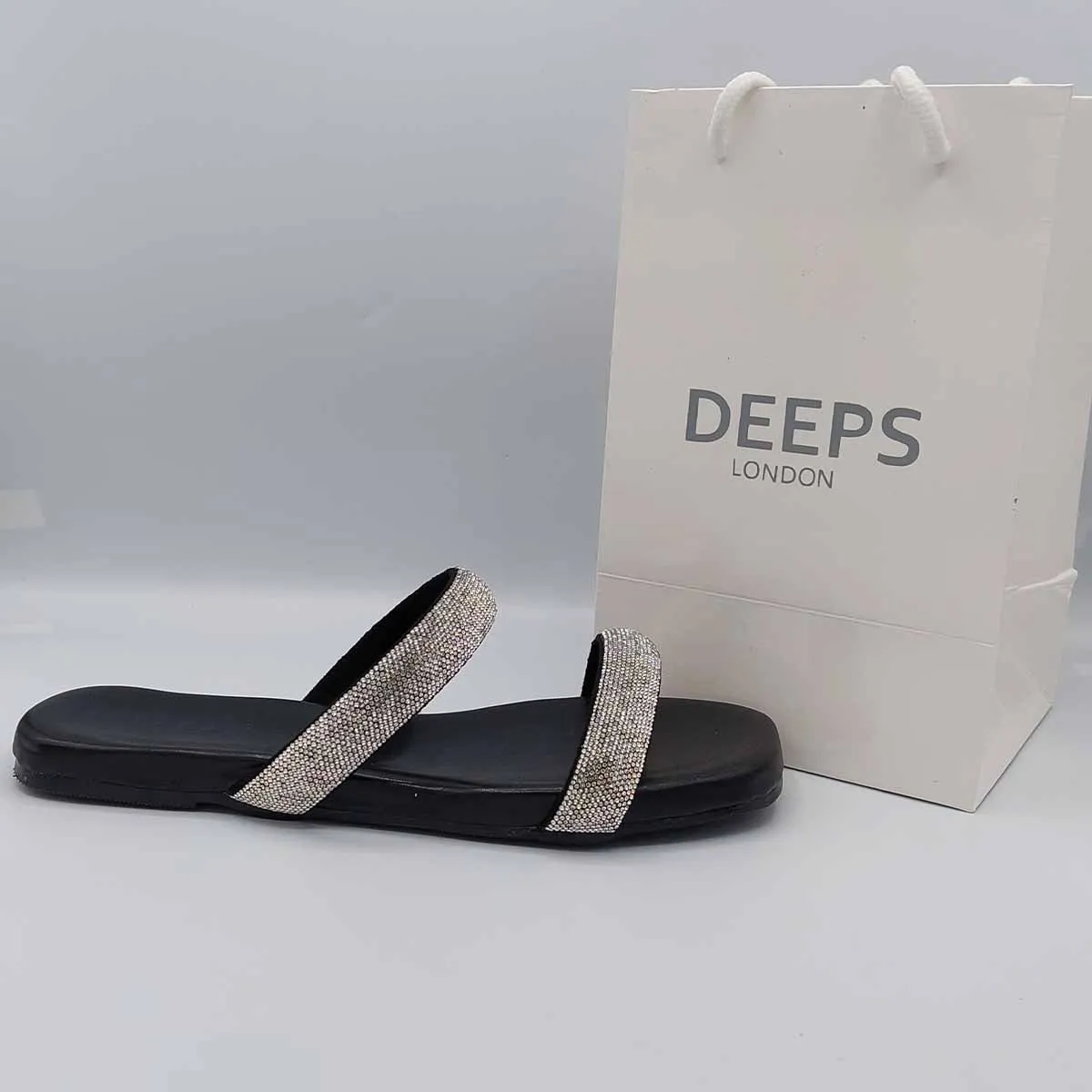 SHIRAZ DOUBLE STRAP EMBELLISHED SPARKLY FLAT SLIDER SANDALS