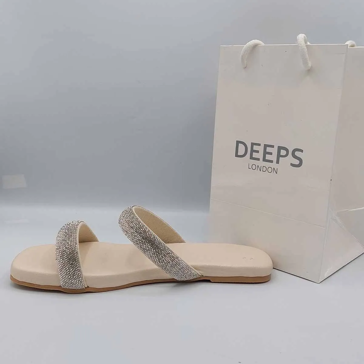 SHIRAZ DOUBLE STRAP EMBELLISHED SPARKLY FLAT SLIDER SANDALS
