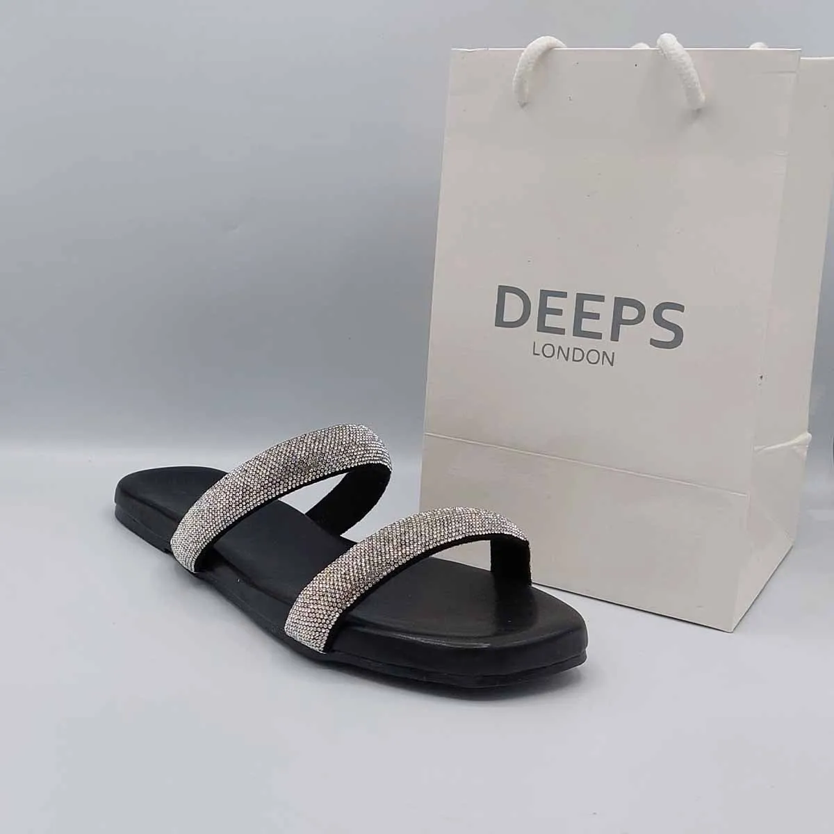 SHIRAZ DOUBLE STRAP EMBELLISHED SPARKLY FLAT SLIDER SANDALS