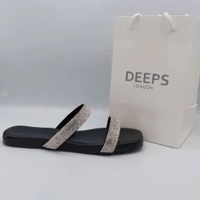 SHIRAZ DOUBLE STRAP EMBELLISHED SPARKLY FLAT SLIDER SANDALS