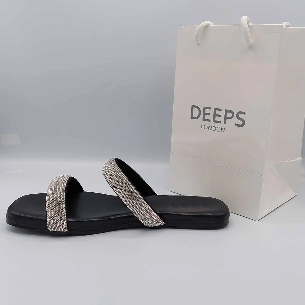 SHIRAZ DOUBLE STRAP EMBELLISHED SPARKLY FLAT SLIDER SANDALS