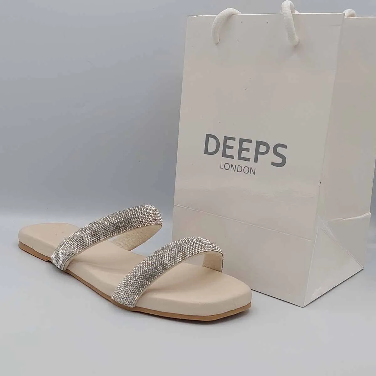 SHIRAZ DOUBLE STRAP EMBELLISHED SPARKLY FLAT SLIDER SANDALS