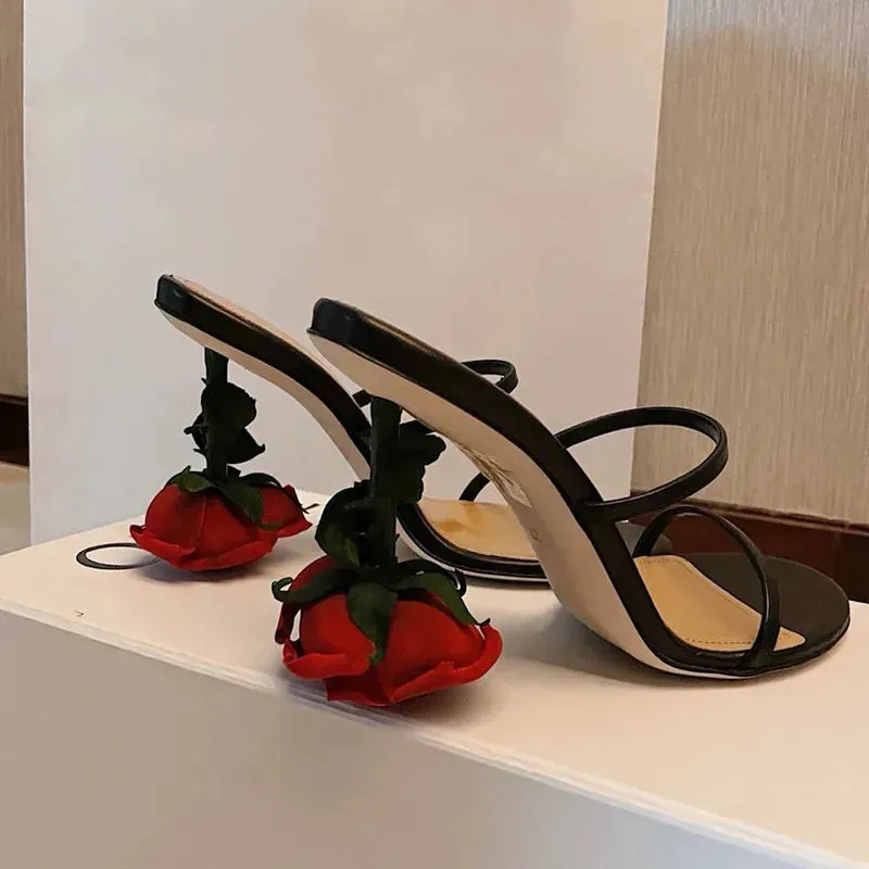Shoes Chic Point Fashion Rose Heels Women Sandals Round Toe Slip on Pumps Summer Slippers Party Shoes 240615