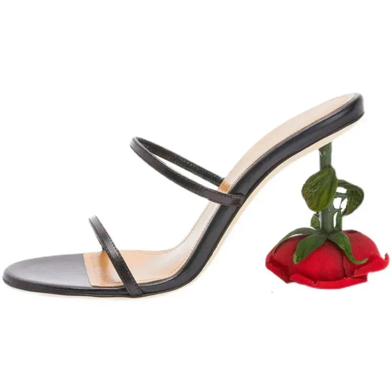 Shoes Chic Point Fashion Rose Heels Women Sandals Round Toe Slip on Pumps Summer Slippers Party Shoes 240615