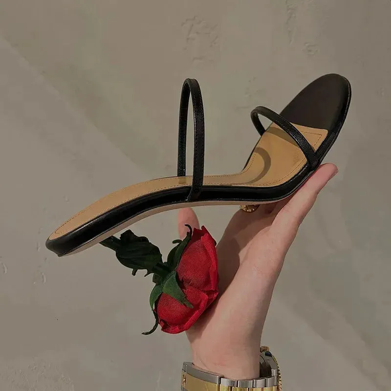 Shoes Chic Point Fashion Rose Heels Women Sandals Round Toe Slip on Pumps Summer Slippers Party Shoes 240615