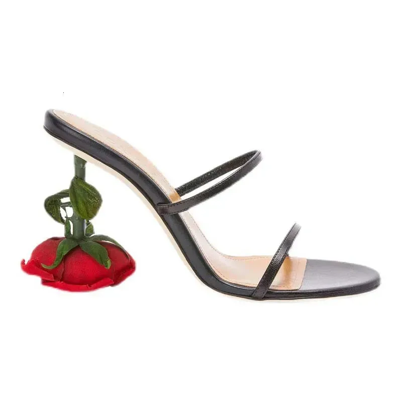 Shoes Chic Point Fashion Rose Heels Women Sandals Round Toe Slip on Pumps Summer Slippers Party Shoes 240615