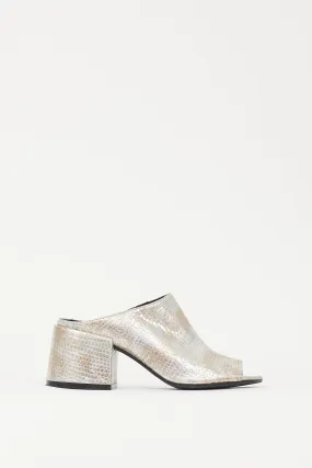 Silver Metallic Textured Leather Mule