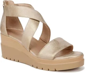 Soul Naturalizer Goodtimes Gold Fashion Zipper Open Toe Ankle Wedge Sandals