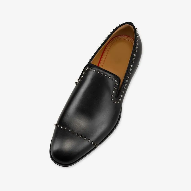 Studded Flat Loafers Calfskin Leather Spikes