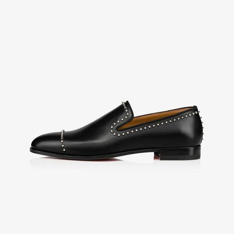 Studded Flat Loafers Calfskin Leather Spikes