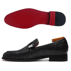 The LOM - Luxury red bottom alligator print leather loafers for men