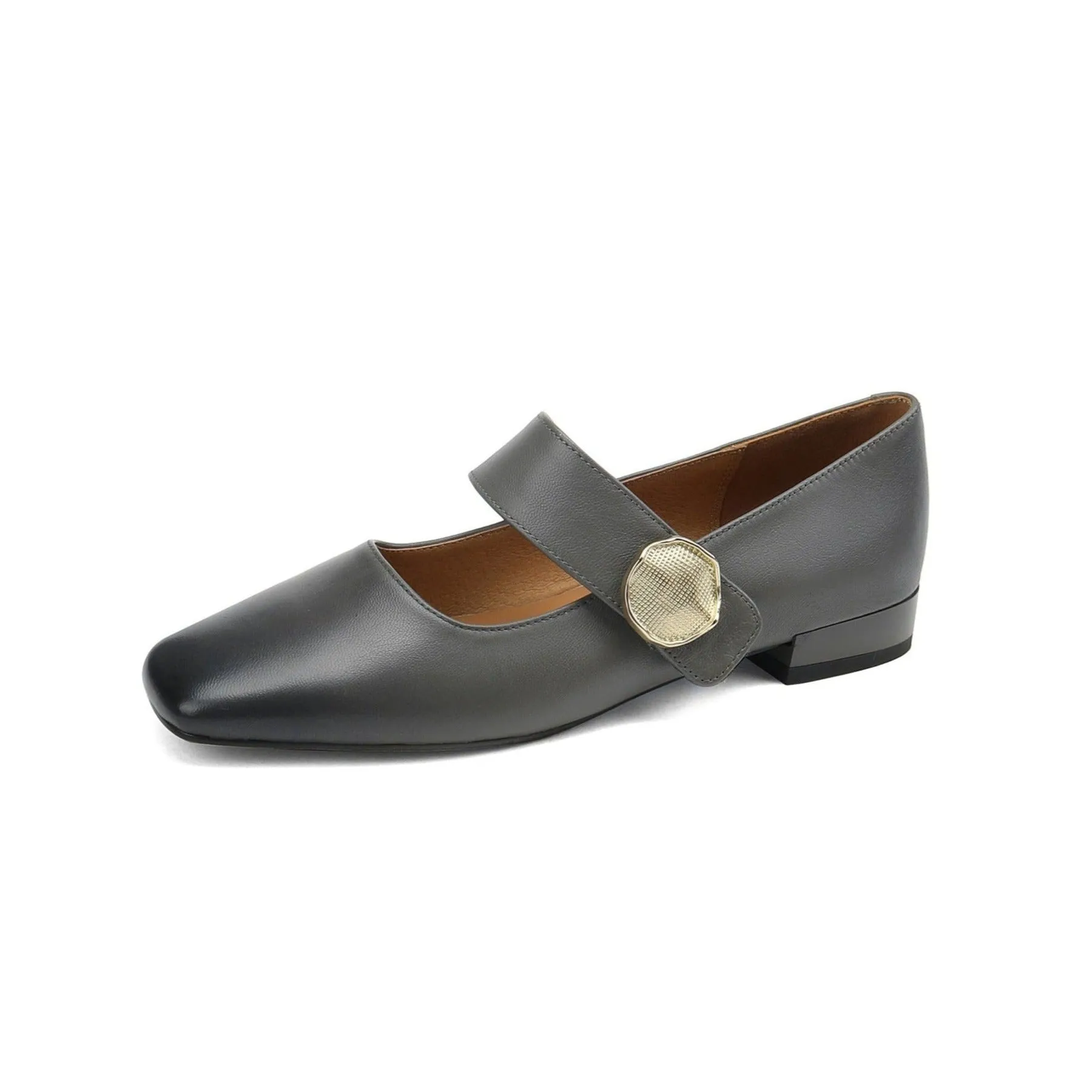 TinaCus Women's Genuine Leather Handmade Square Toe Flat Heel Metal Buckle Mary Jane Dress Shoes