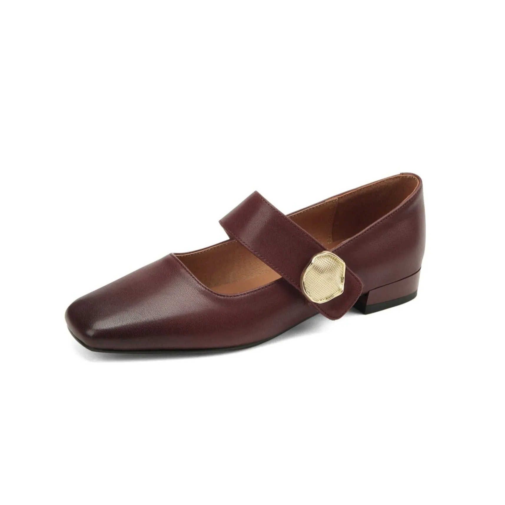 TinaCus Women's Genuine Leather Handmade Square Toe Flat Heel Metal Buckle Mary Jane Dress Shoes