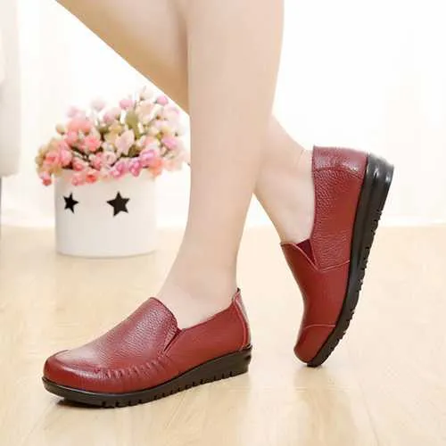 US Size 5-12 Leather Women Soft Shoes Outdoor Slip On Flat Loafers