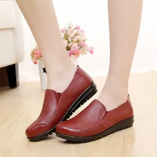 US Size 5-12 Leather Women Soft Shoes Outdoor Slip On Flat Loafers