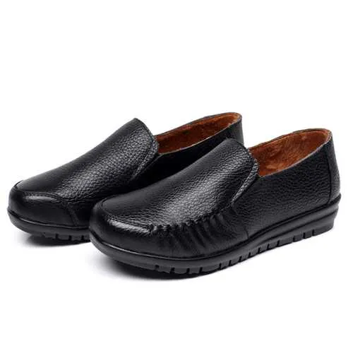 US Size 5-12 Leather Women Soft Shoes Outdoor Slip On Flat Loafers