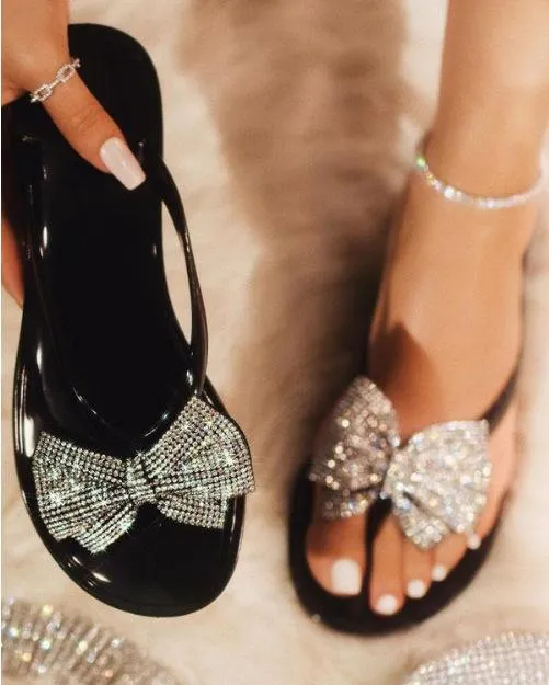 Women Bling Rhinestone Bow Sandals  Summer Fashion Flip Flops