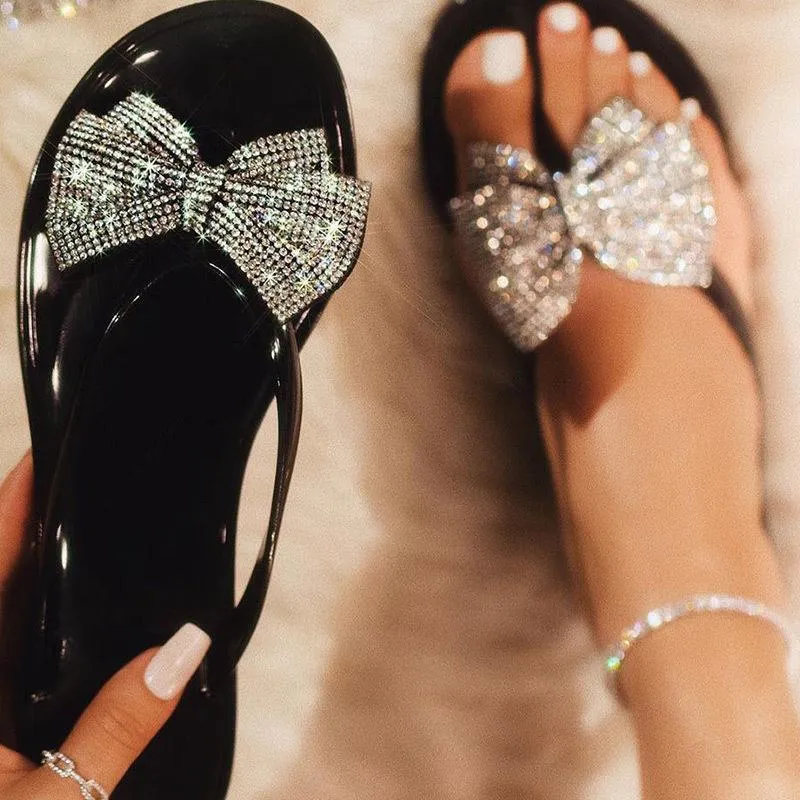 Women Bling Rhinestone Bow Sandals  Summer Fashion Flip Flops