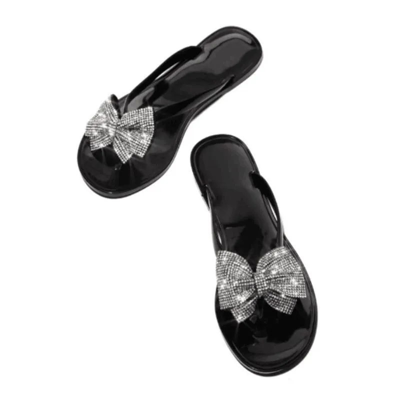 Women Bling Rhinestone Bow Sandals  Summer Fashion Flip Flops