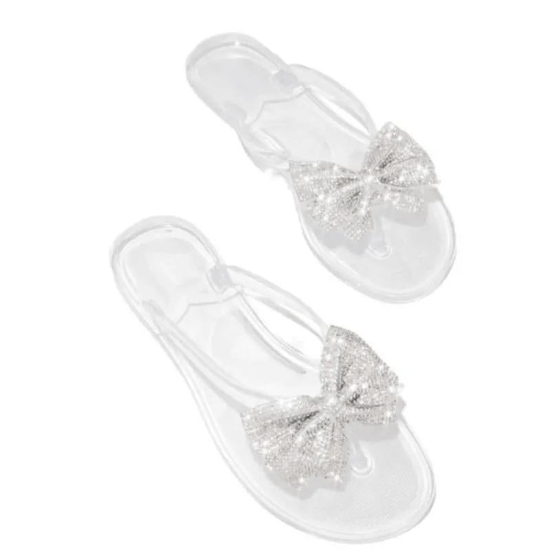 Women Bling Rhinestone Bow Sandals  Summer Fashion Flip Flops