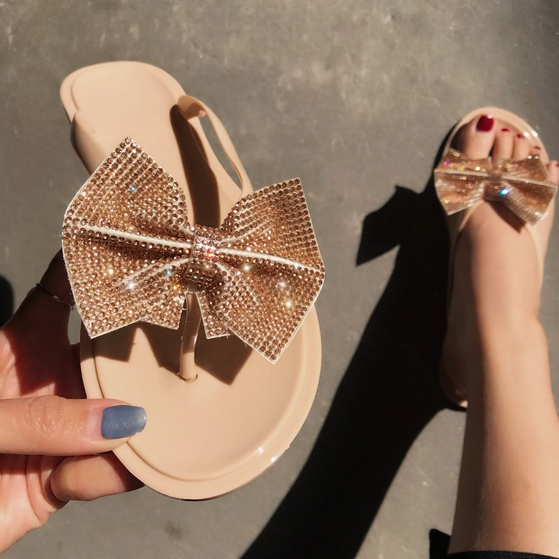 Women Bling Rhinestone Bow Sandals  Summer Fashion Flip Flops