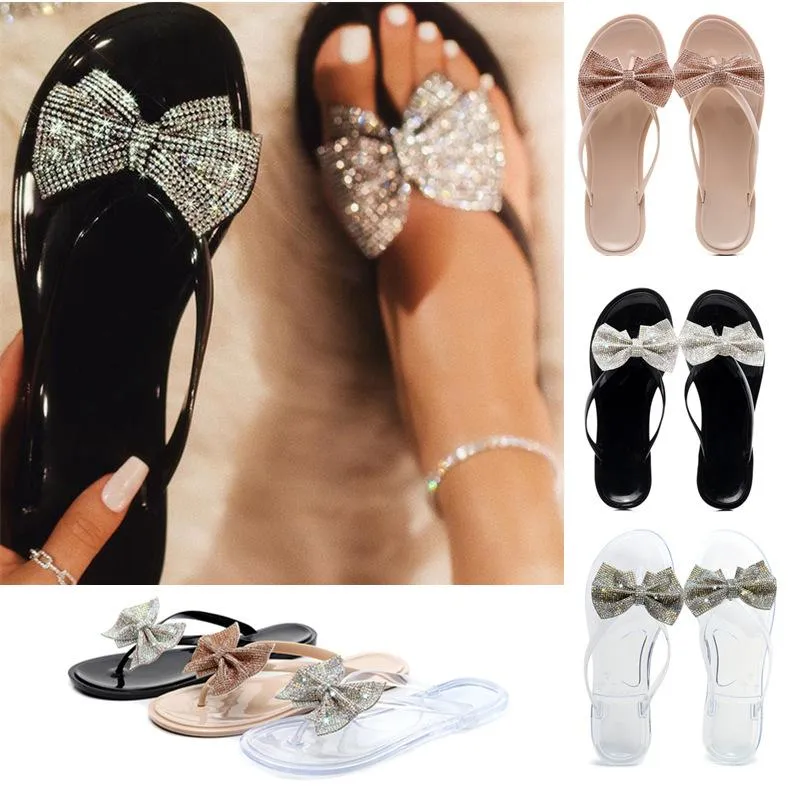Women Bling Rhinestone Bow Sandals  Summer Fashion Flip Flops