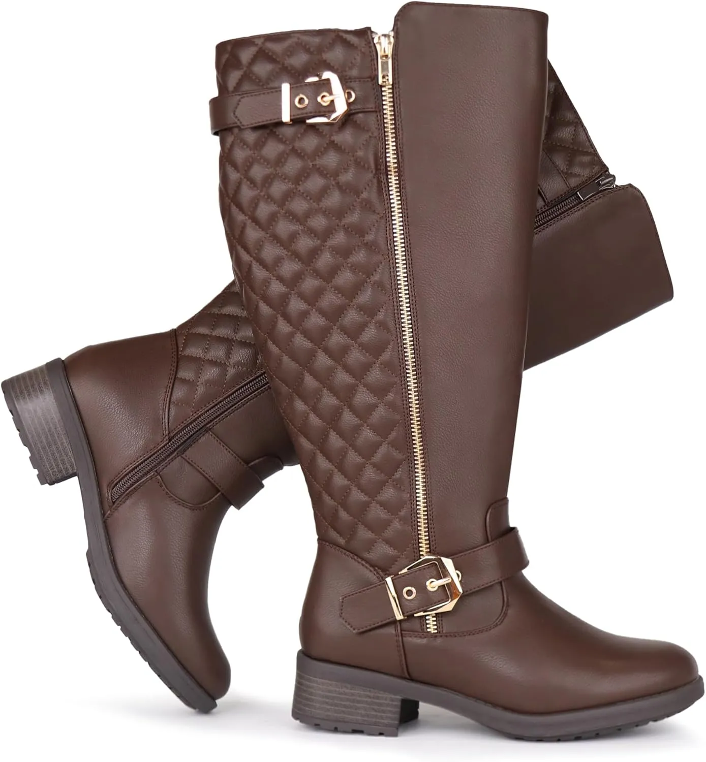 Women's Extra Wide Calf Knee High Riding Boots Retro Double Buckle Chic Style Fall Boots
