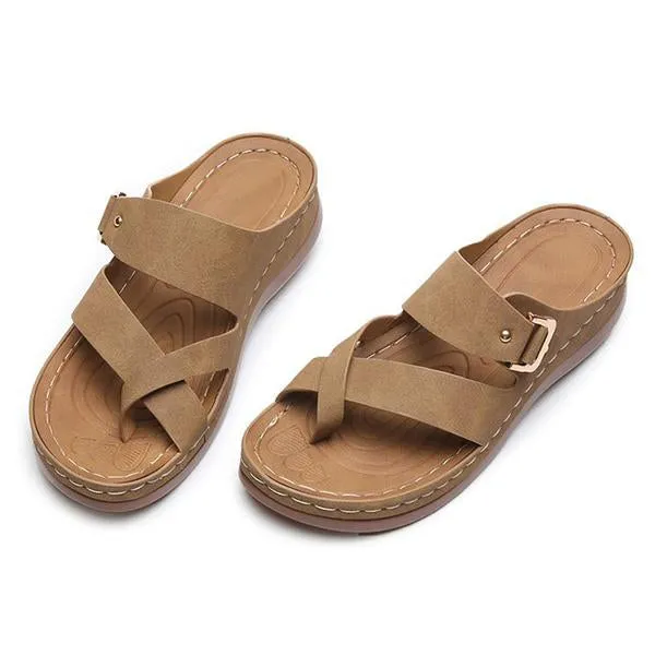 Women's Heart-Cultivating Flat Wedge Slip-on Slippers 85765782C