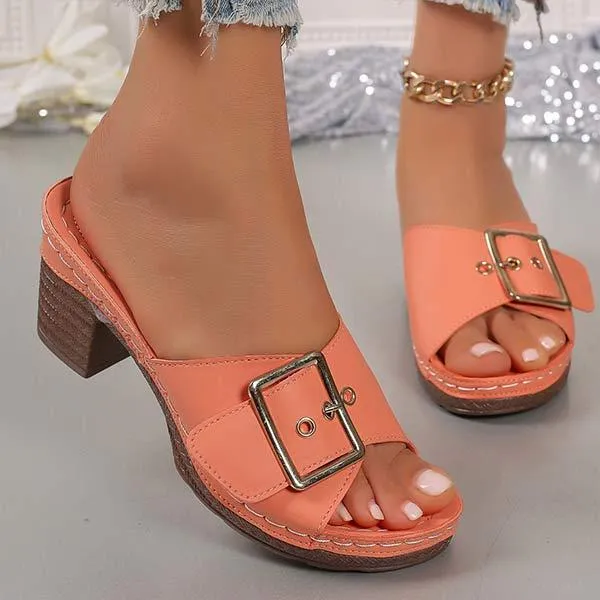 Women's One-Strap Belt Buckle High Heel Mules 78904518C