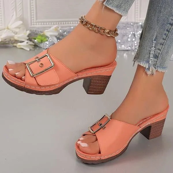 Women's One-Strap Belt Buckle High Heel Mules 78904518C